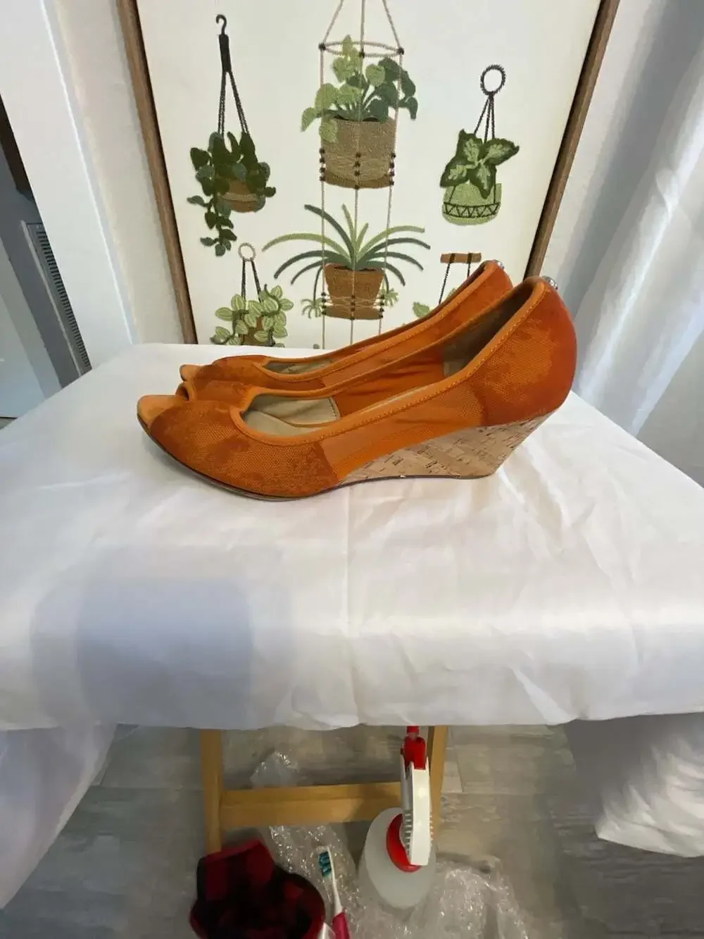 Donald J. Pliner Orange Mesh Peep-Toe Cork Wedge Heels Women’s 8 1/2